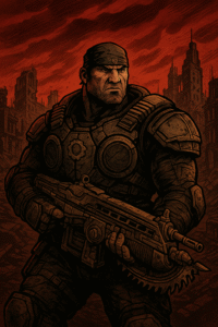 Stylised artwork of Gears of War’s Marcus Fenix