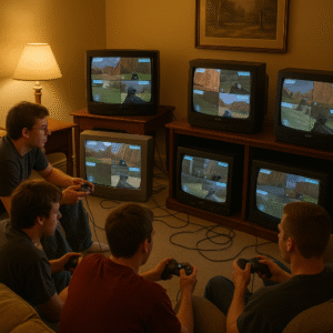 Retro LAN party playing Halo on original Xbox