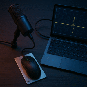 DIY latency-testing rig used to measure real-world audio delay